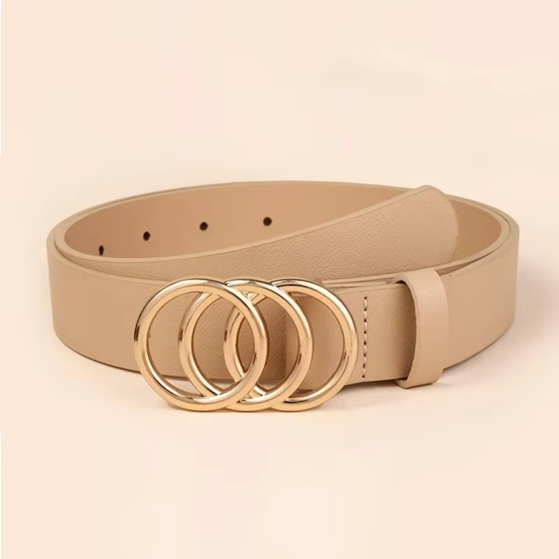 1 pièces doré Triple anneau boucle ceintures Simple couleur unie PU cuir ceinture jean pantalon