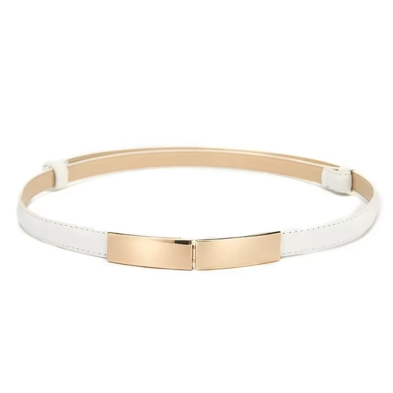 Ceinture robe Simple polyvalente mode femmes en cuir mince maigre métal or élastique boucle