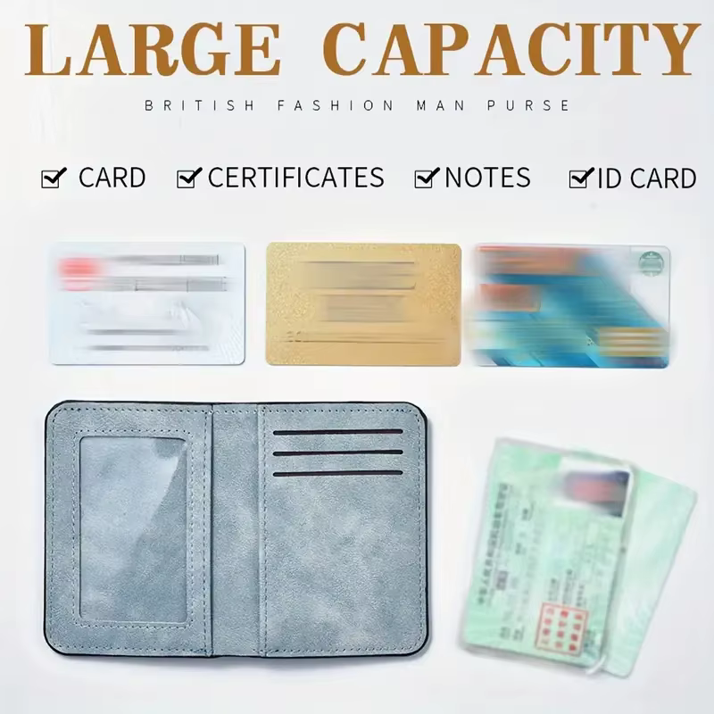 Portefeuille slim pour homme avec plusieurs fentes pour cartes et porte-carte d'identité