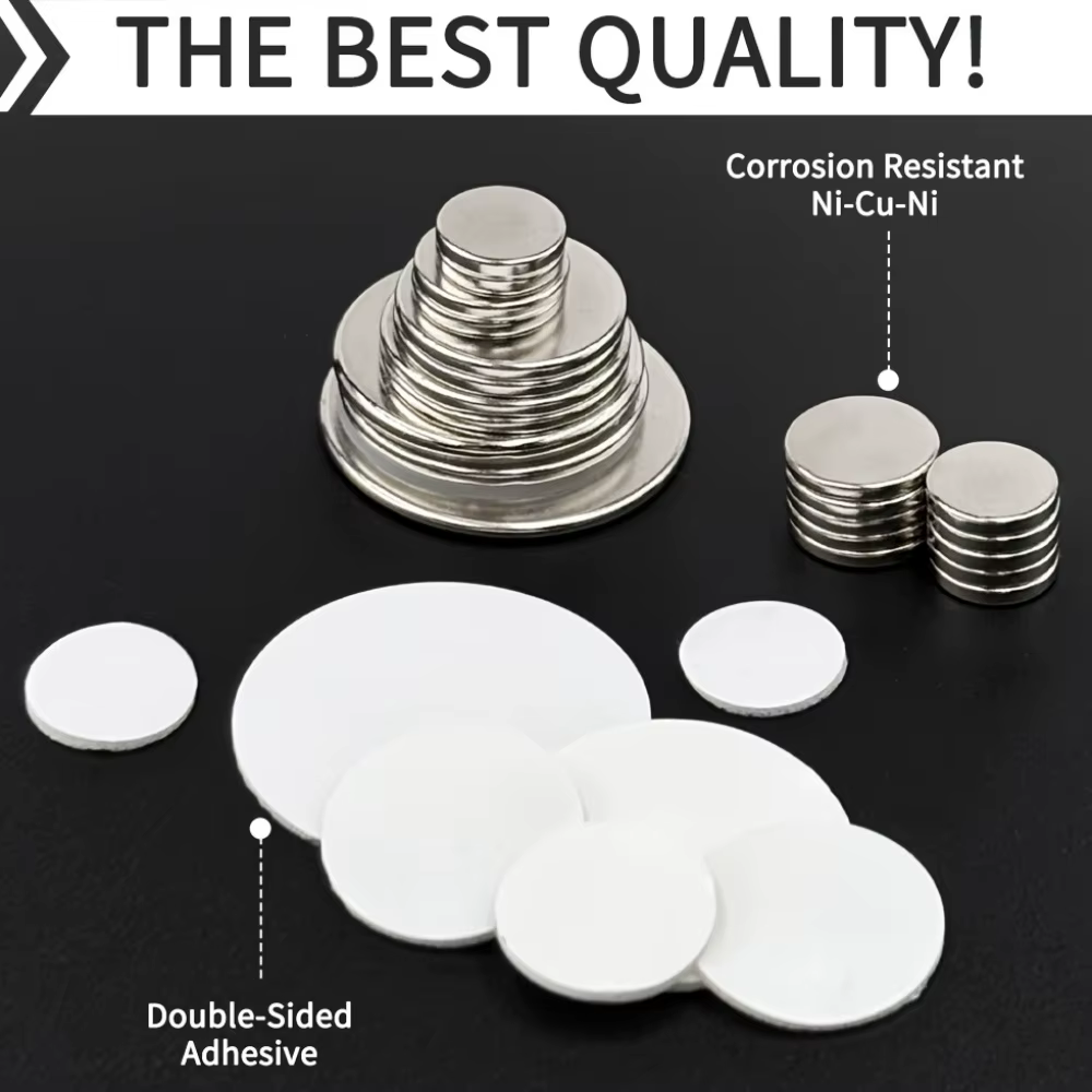 Aimants puissants ronds en néodyme avec adhésif double face, magnétiques pour la fixation au bureau et en cuisine, multi-usages pour le bricolage et l'artisanat