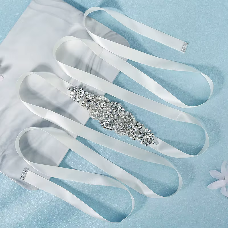 Ceinture de mariée en cristal argenté pour femmes