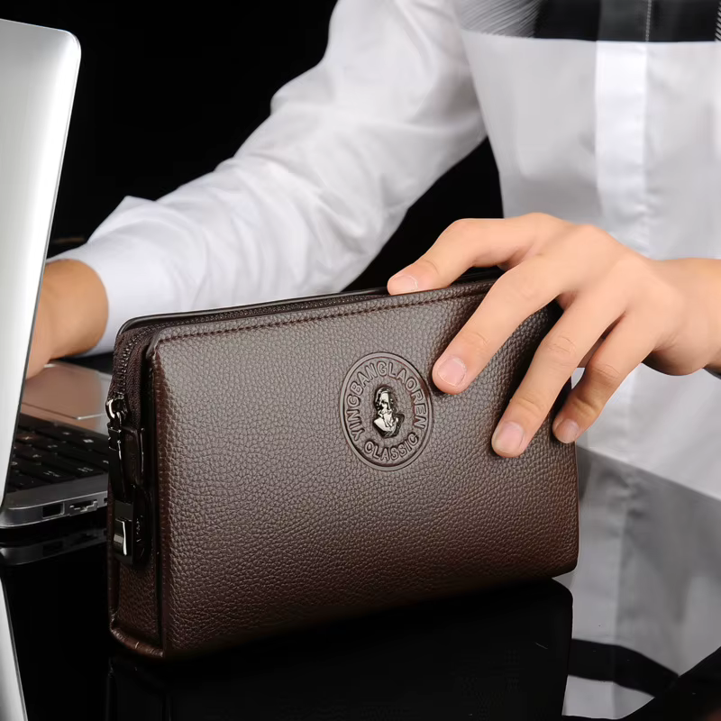 Portefeuille long pour homme ultra-fin pliable en toile style rétro grande capacité avec pince à billets en lin