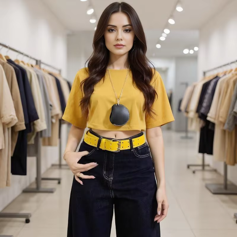 Large Design Sense Y2K – ceinture jaune à Double boutonnage pour femmes, avec jupe en jean avec gilet, décoration, ceinture polyvalente