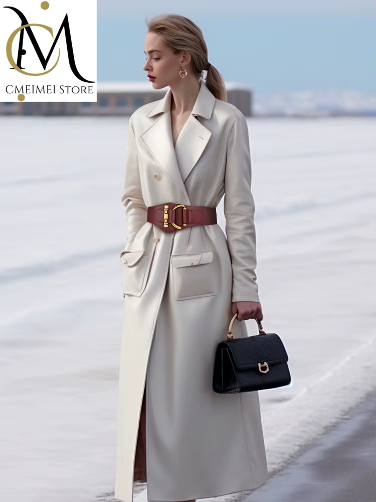 Ceinture large élastique en cuir véritable pour femmes