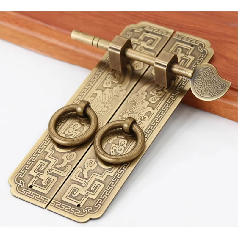 1 ensemble de poignées de porte en cuivre pur, style rétro chinois, pour portails et meubles