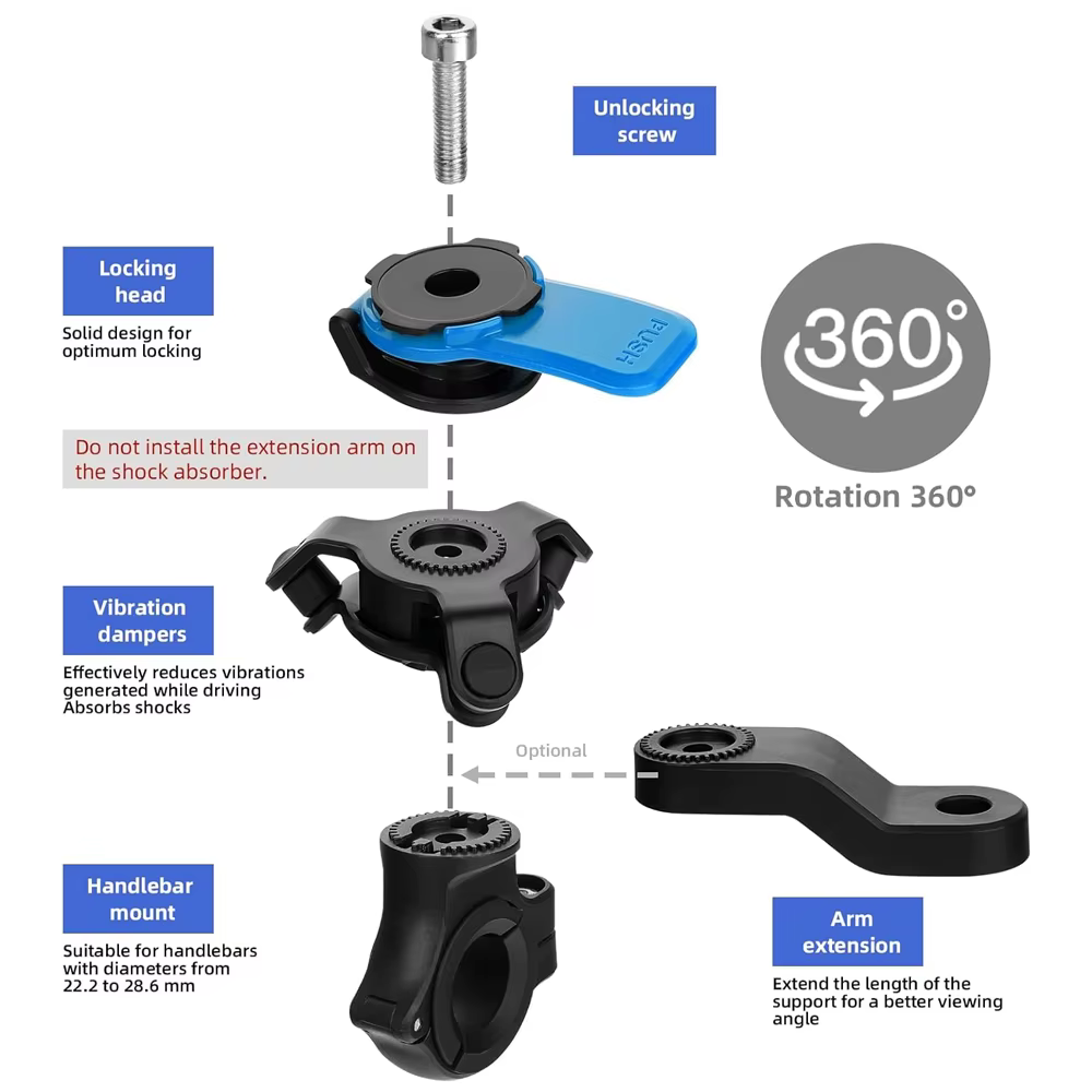 Support de téléphone pour moto, support de navigation pour vélo 360° °   Support de téléphone universel rotatif pour vélo, détachable et réglable.