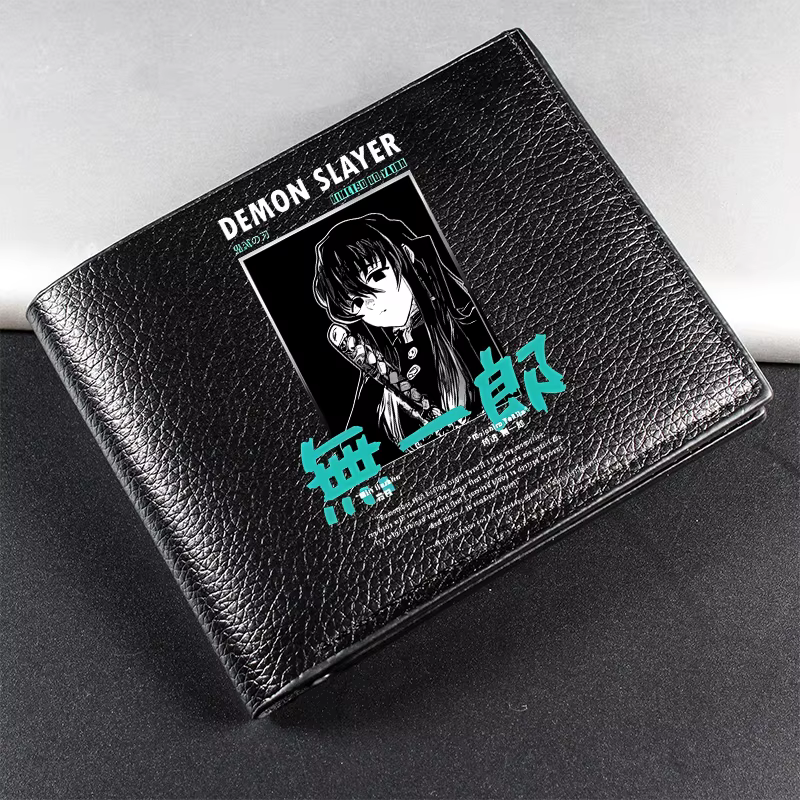 Portefeuille court Demon Slayer pour homme, imprimé anime, porte-cartes portable, porte-monnaie zippé tendance, porte-cartes adulte, sac à monnaie pour homme
