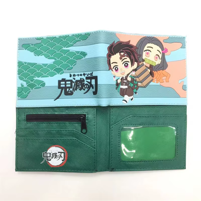 Portefeuille en PU de dessin animé Demon Slayer, porte-monnaie créatif Simple et pliable, carte multifonctionnelle, cadeau pour garçons