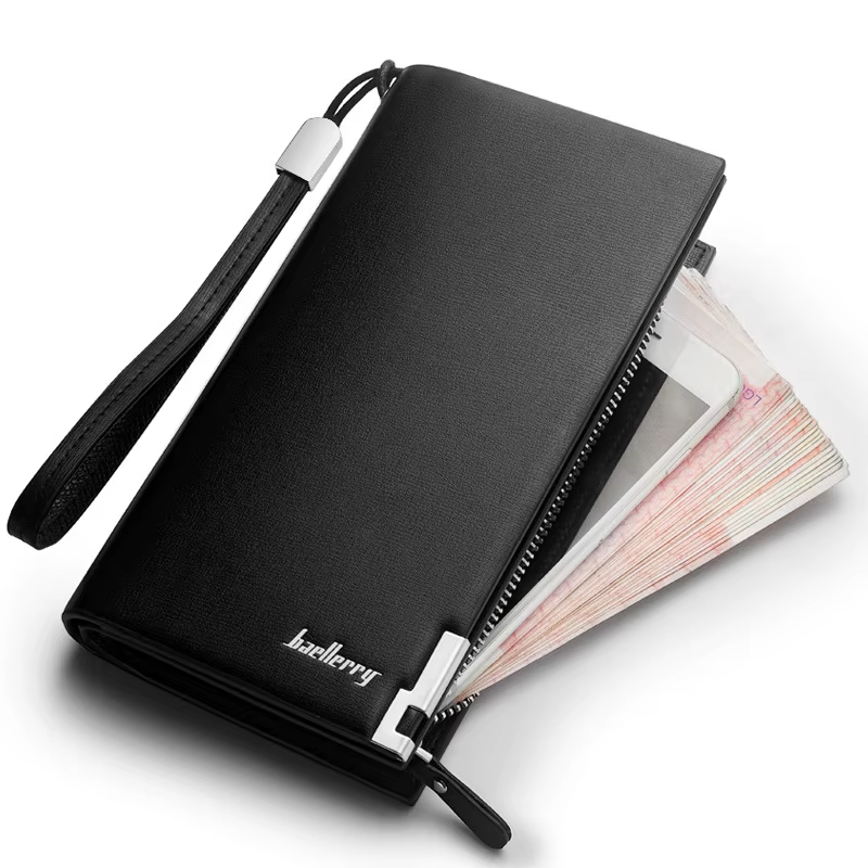 Baellerry nouveaux hommes longs portefeuilles grande capacité monnaie poche fermeture éclair mâle sac à main porte-carte portefeuille d'affaires pour hommes