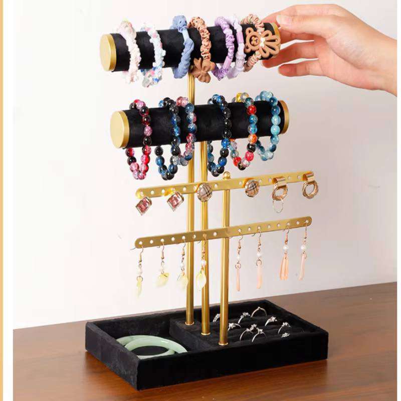 Présentoir à Bracelets à 3 Niveaux - Support à Bracelets en Velours Détachable en T, Organisateur de Bijoux pour Bracelets, Colliers