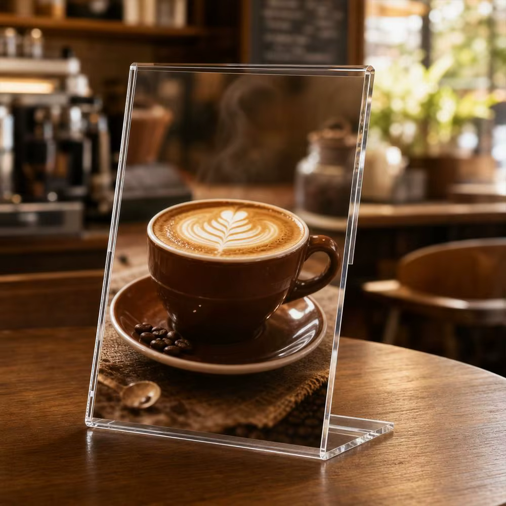 Nouveau porte-affiche de table A4/A5 transparent double face, support de menu en papier, cadre publicitaire en L, porte-cartes