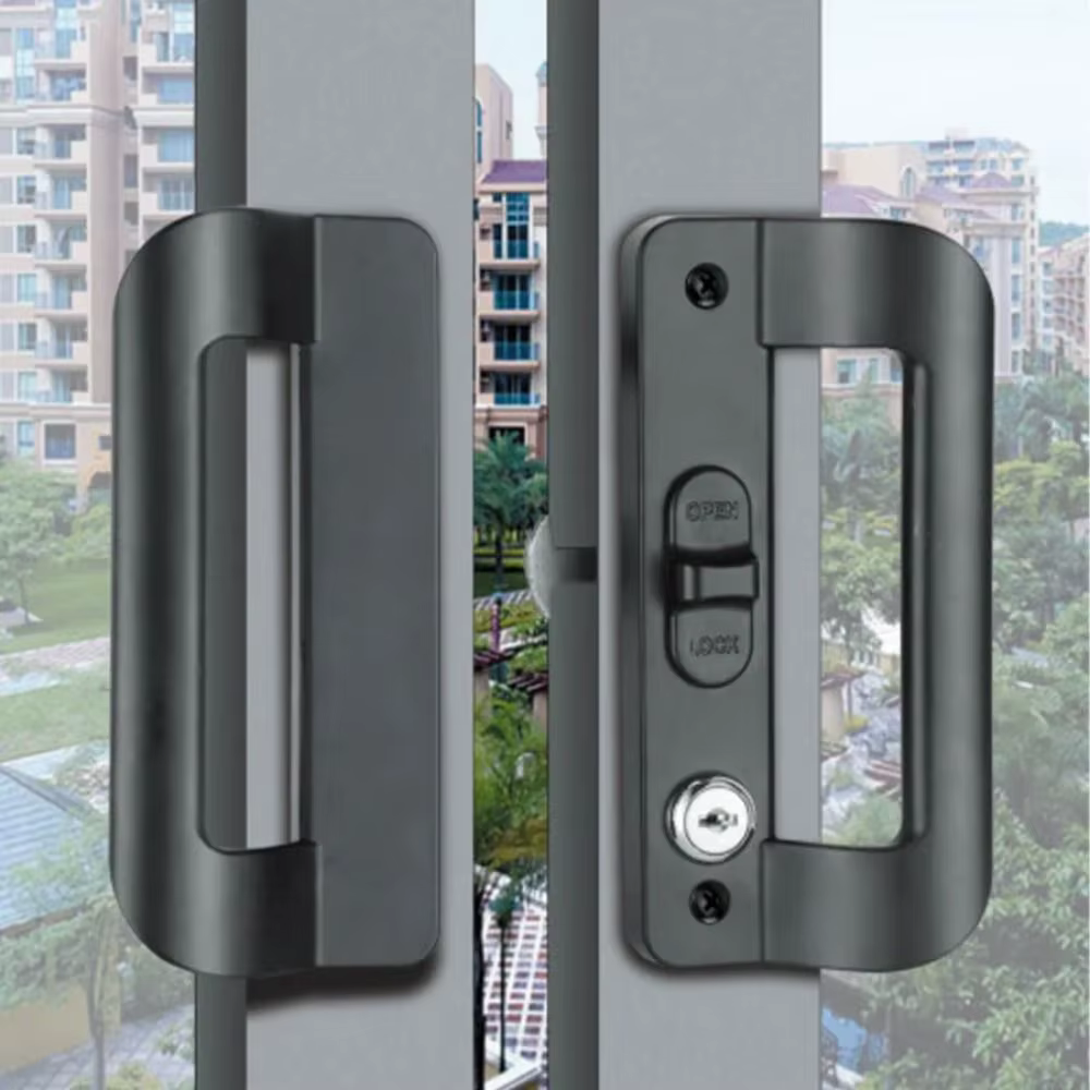 Serrure de porte coulissante en alliage d'aluminium avec clé, ensemble de serrures de porte antirouille et antivol avec poignée, facile à installer