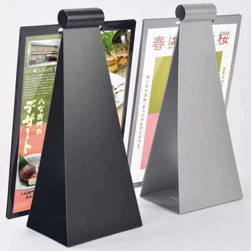 A4 210x297mm rabattable sur supports de menu en métal noir argent affiche dépliant signe présentoir Table prix liste support cadre