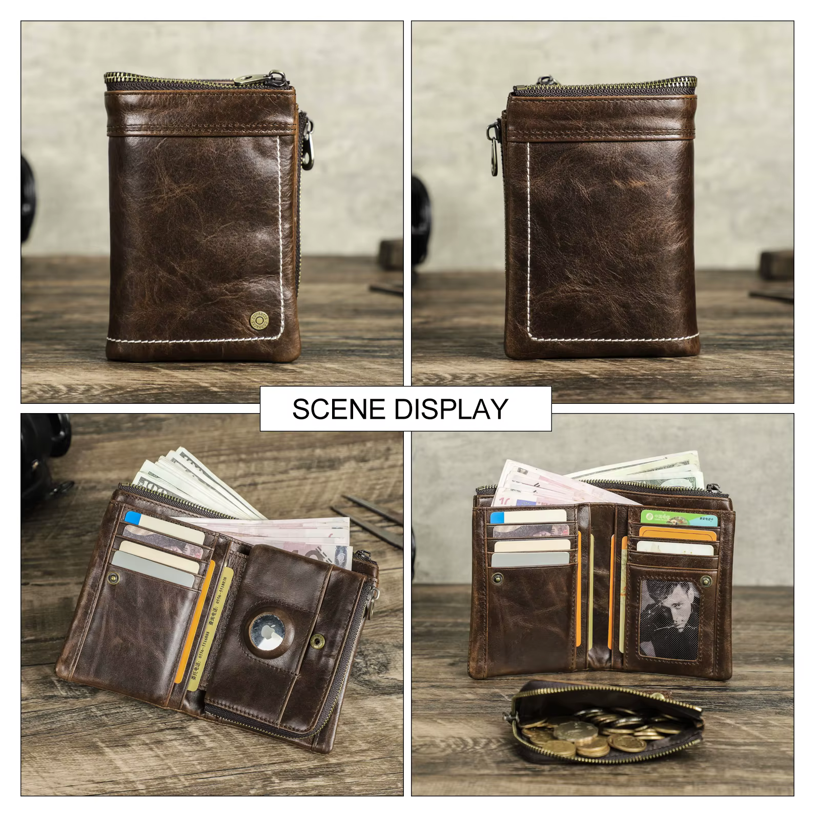Crackle Oil cuir court à deux volets portefeuilles hommes qualité mâle portefeuille amovible avec airtag pochette mince monnaie poche porte-carte sac à main