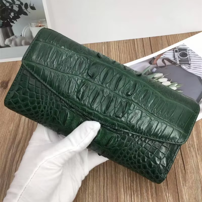 Portefeuille long pour femme en cuir de crocodile véritable