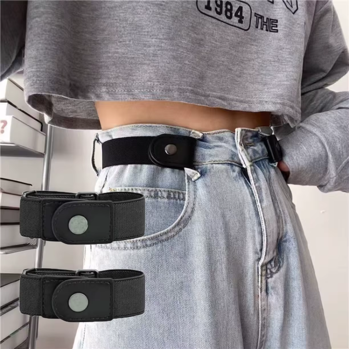 2 pièces/ensemble sans boucle ceinture élastique pour femmes hommes unisexe