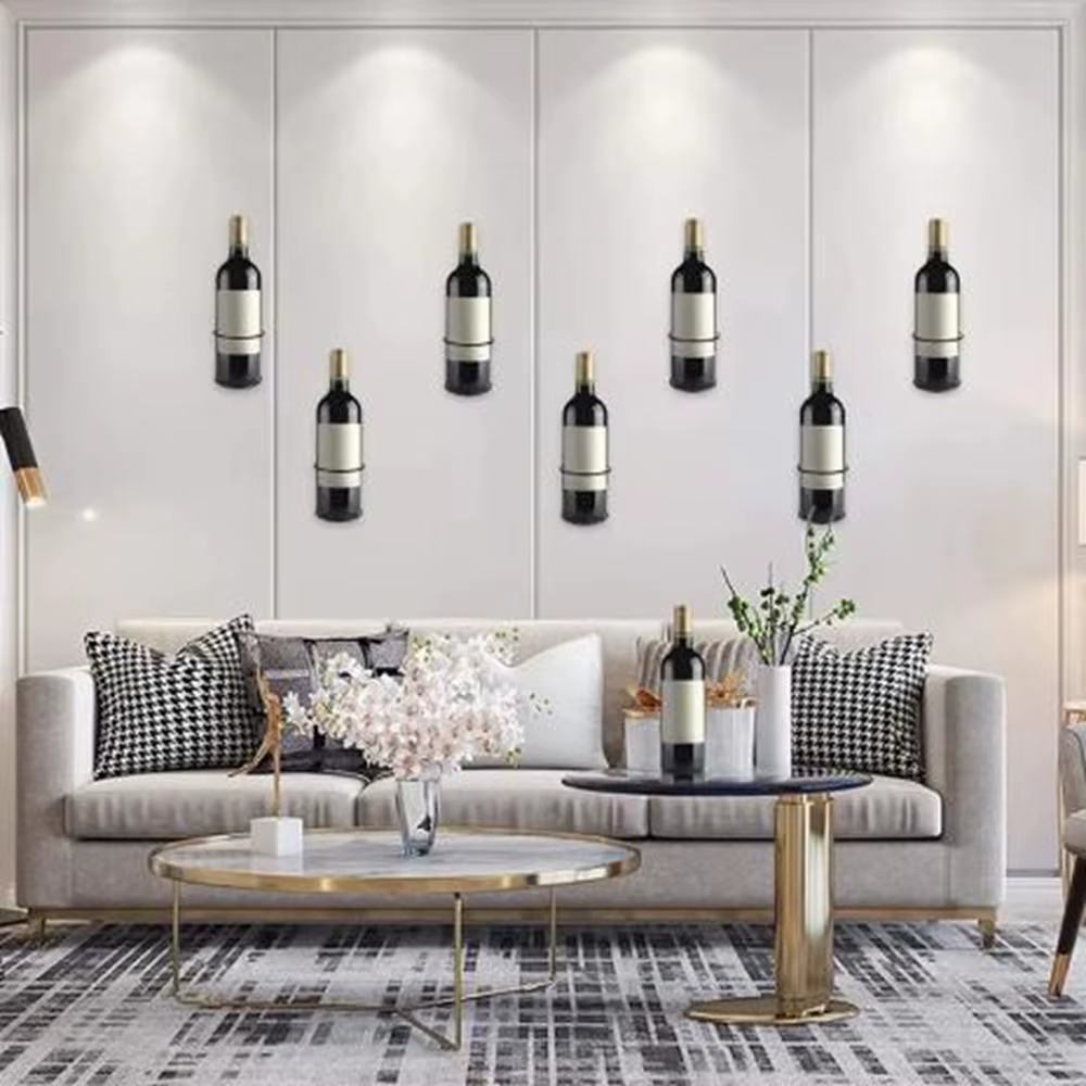Support mural en fer pour bouteilles de vin, simple et décoratif, pour une seule bouteille, présentoir gain de place, noir