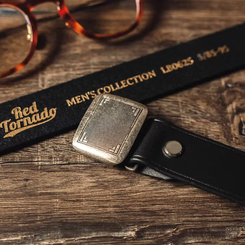 Ceinture Coulissante en Cuir group, Tornado Rouge avec Structure en Laiton Vintage pour Pantalon Décontracté