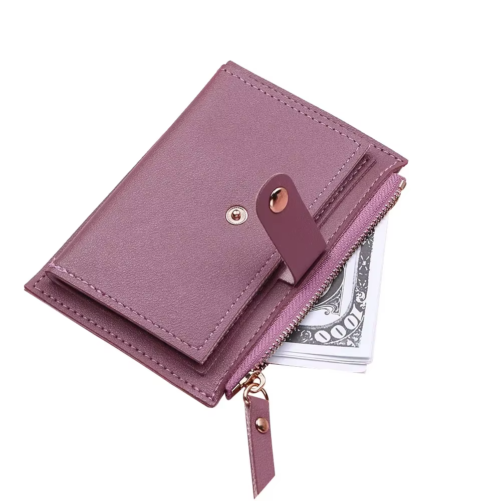 Portefeuille femme en cuir PU porte-cartes multi-cartes avec poche à monnaie zippée
