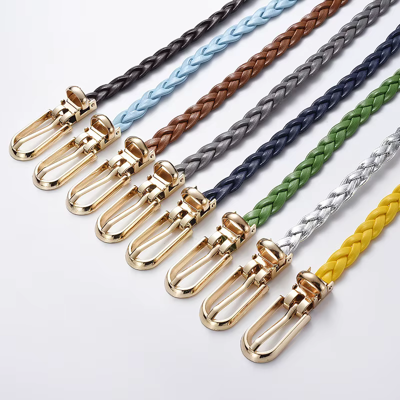Ceinture fine tressée en cuir PU pour femmes