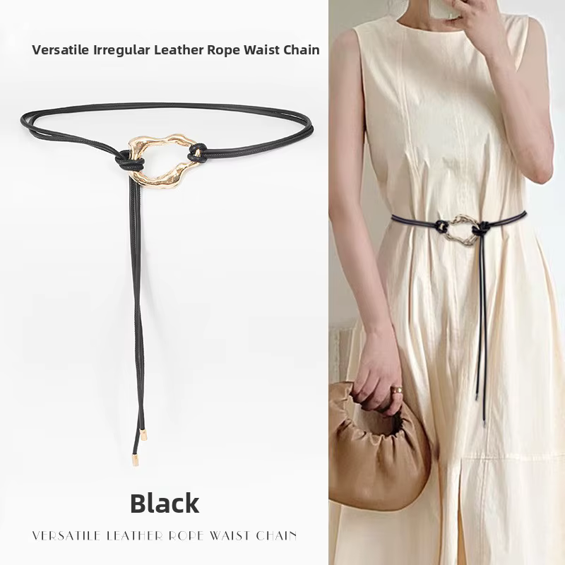 Ceinture de taille en cuir souple avec boucle dorée pour femmes