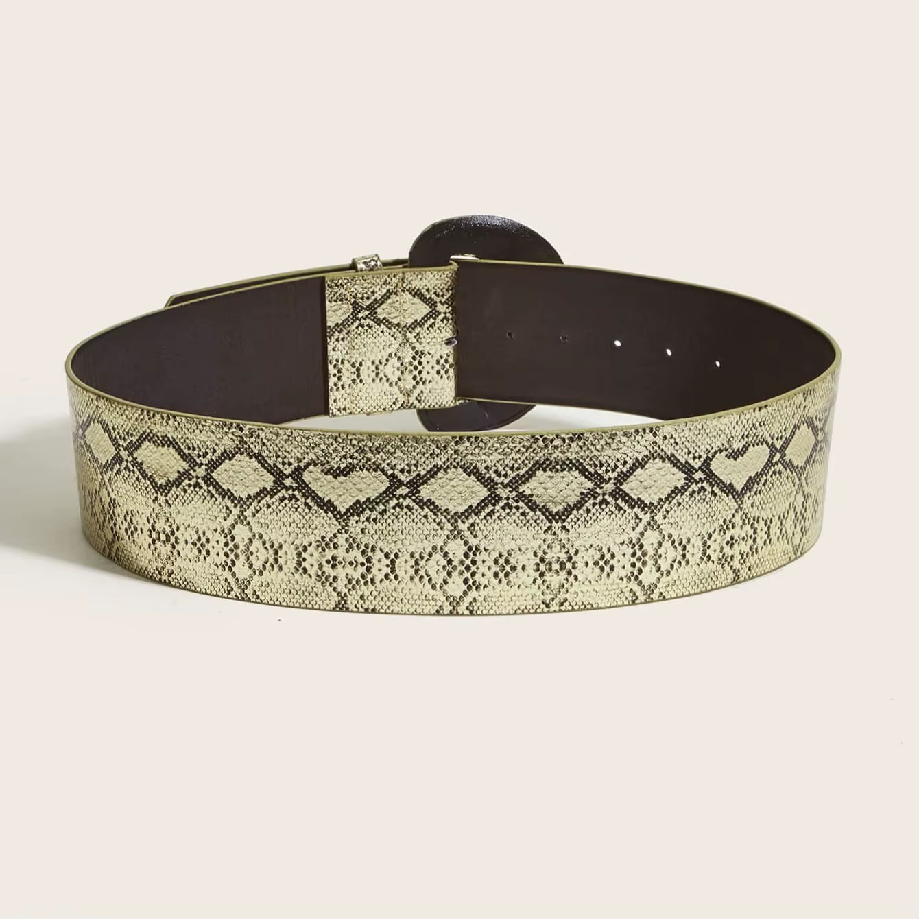 Ceinture large en cuir imprimé python doré avec grande boucle pour femme