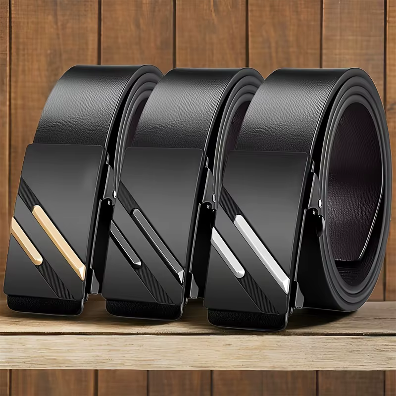 Ceinture pour hommes en cuir synthétique avec boucle en alliage automatique