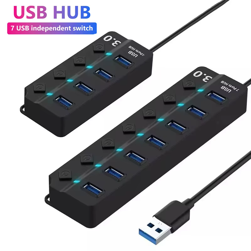 Adaptateur HUB USB 2.0 multi-ports haute vitesse, extenseur de Hub USB 3.0, séparateur USB, extension Multiple avec interrupteur de lampe LED pour PC et ordinateur portable