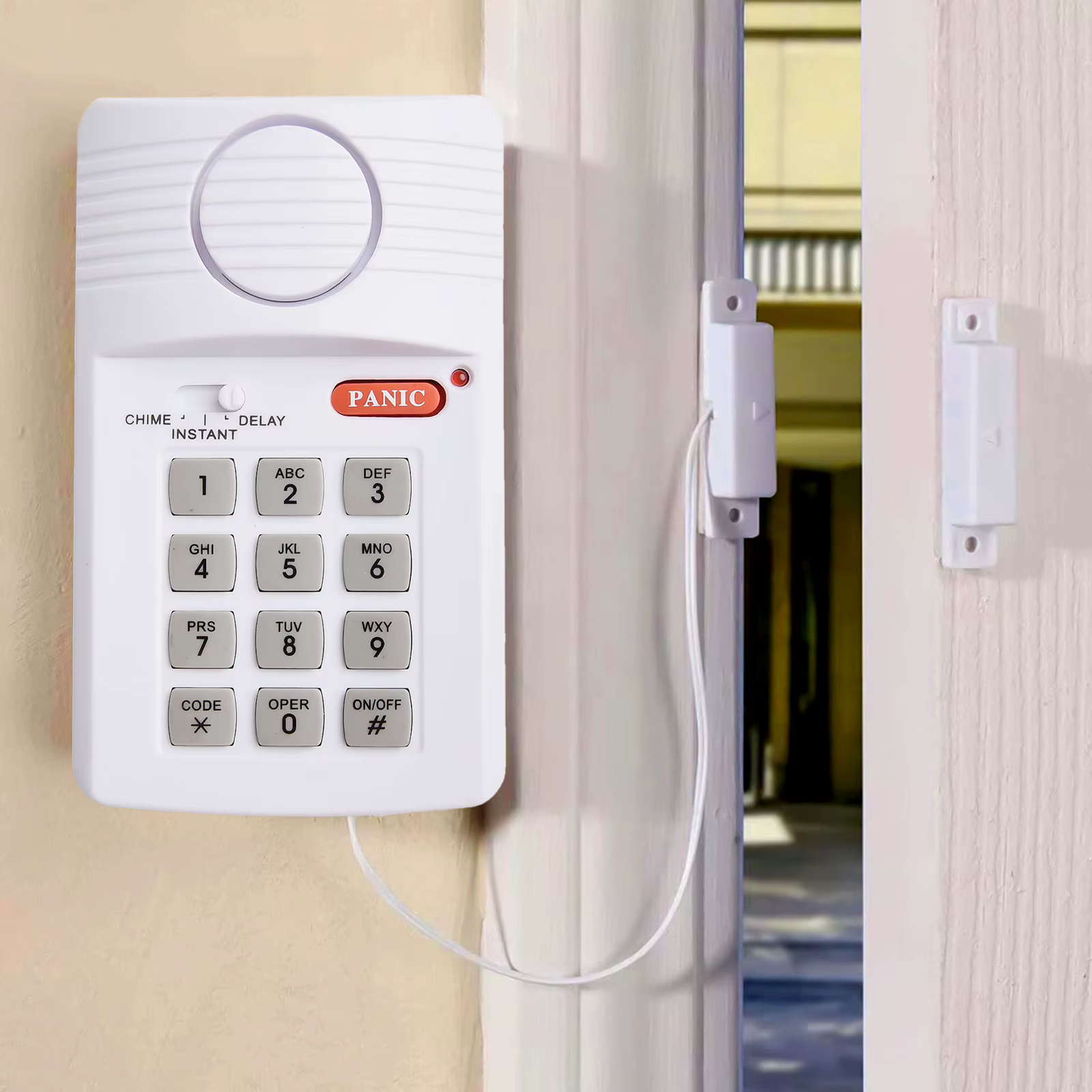 Alarme de porte sans fil 13*8*4CM, installation facile, système d'alarme sans fil, connectivité sans fil, fonction de contrôle par clavier