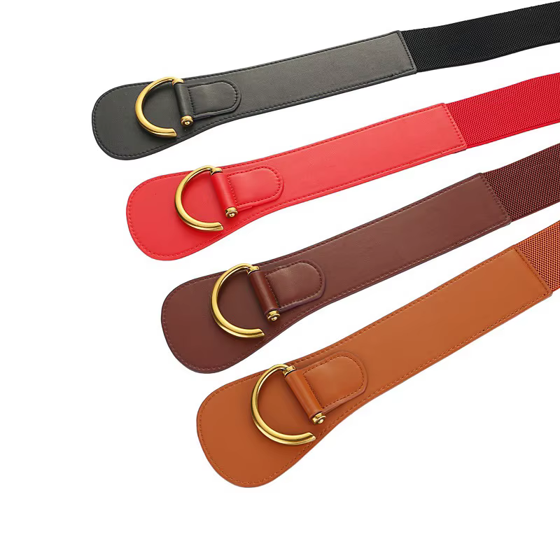 Ceinture large élastique en cuir véritable pour femmes
