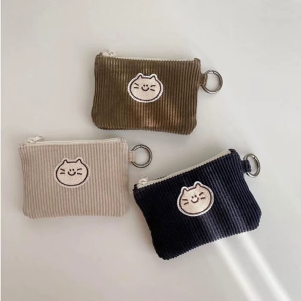 Porte-monnaie en velours côtelé doux, mignon, résistant à l'usure, Mini portefeuille zéro en velours côtelé, sac gaufré à fermeture éclair