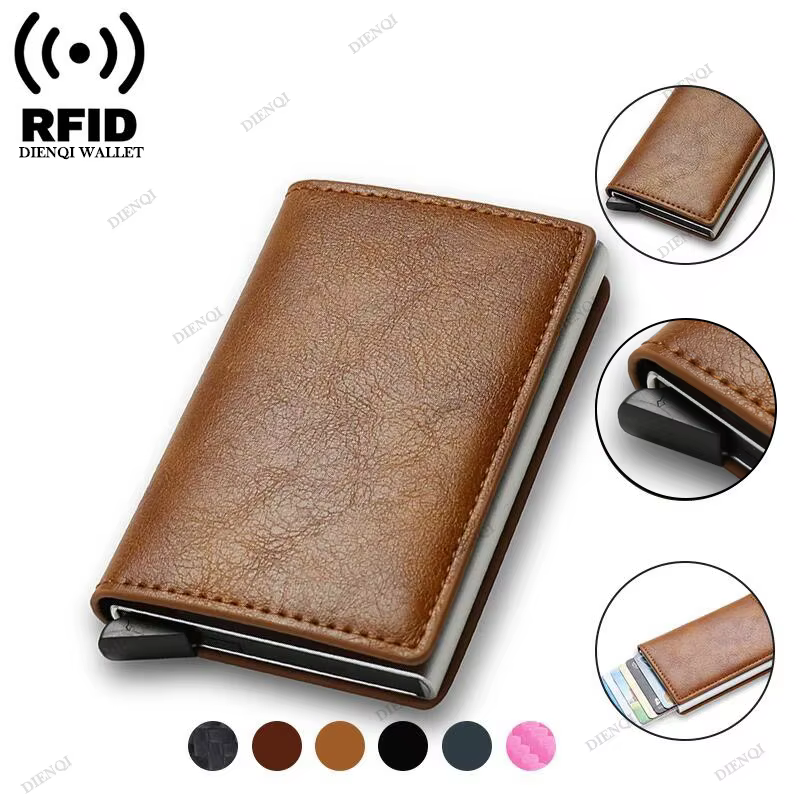Anti-vol Rfid porte-carte de crédit portefeuille minimaliste intelligent hommes femmes mince