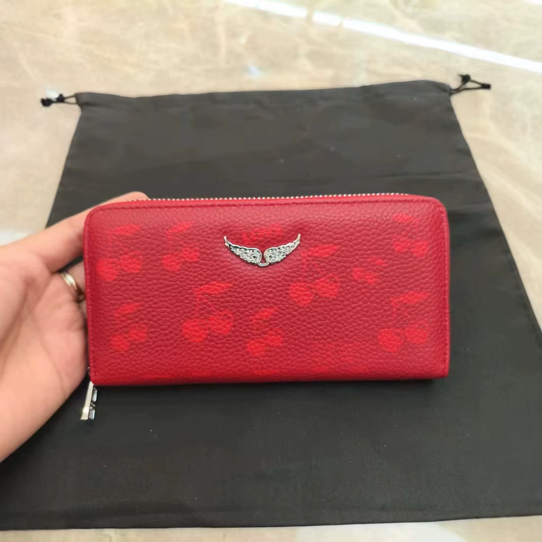 Ensemble de portefeuilles en cuir litchi à imprimé cerises pour femmes