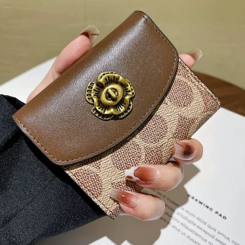 Portefeuille de rangement multifonctionnel haut de gamme en cuir de camélia