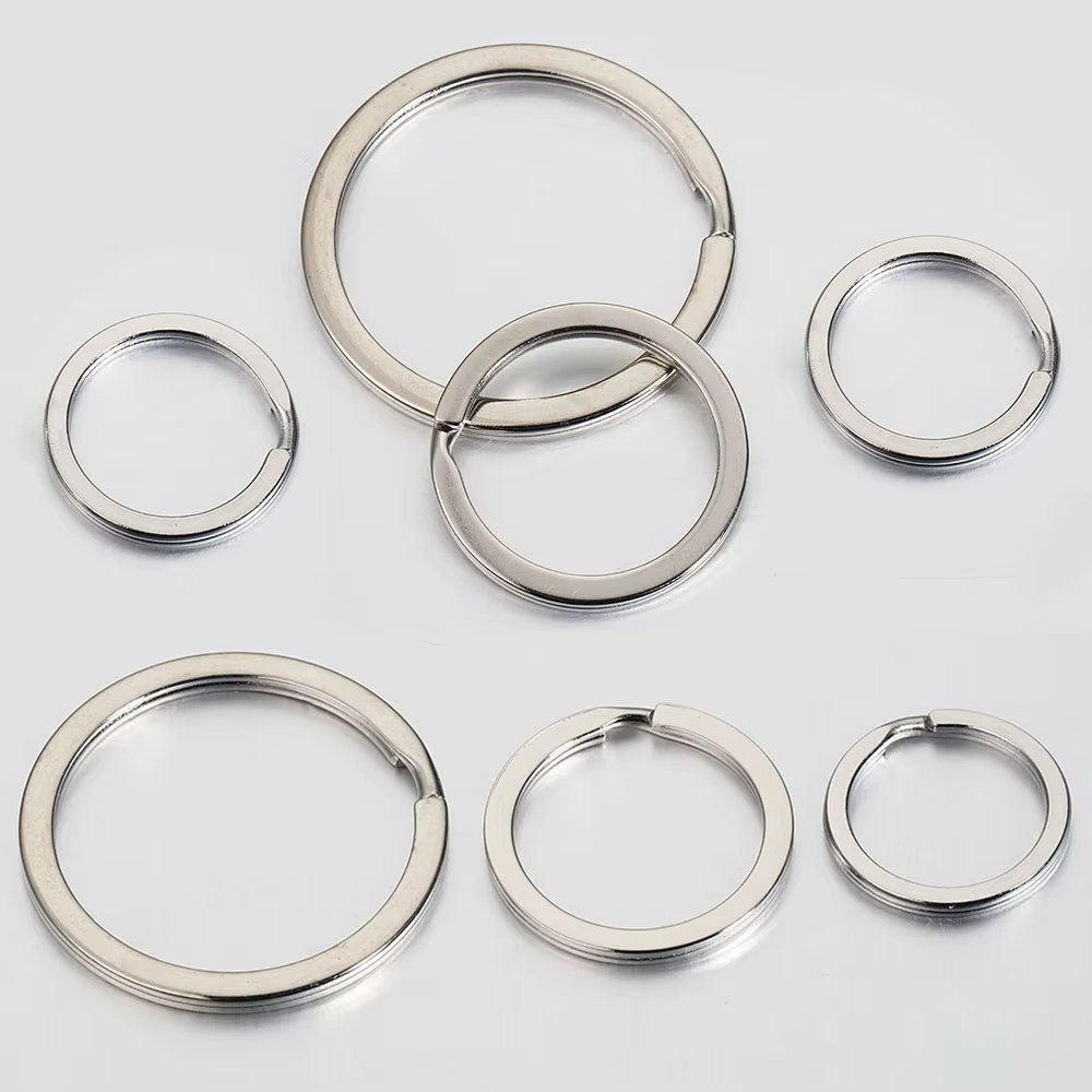 20 pièces/lot Anneaux porte-clés en métal ronds et plats de 15-40 mm pour la fabrication de bijoux, porte-clés et accessoires de bricolage