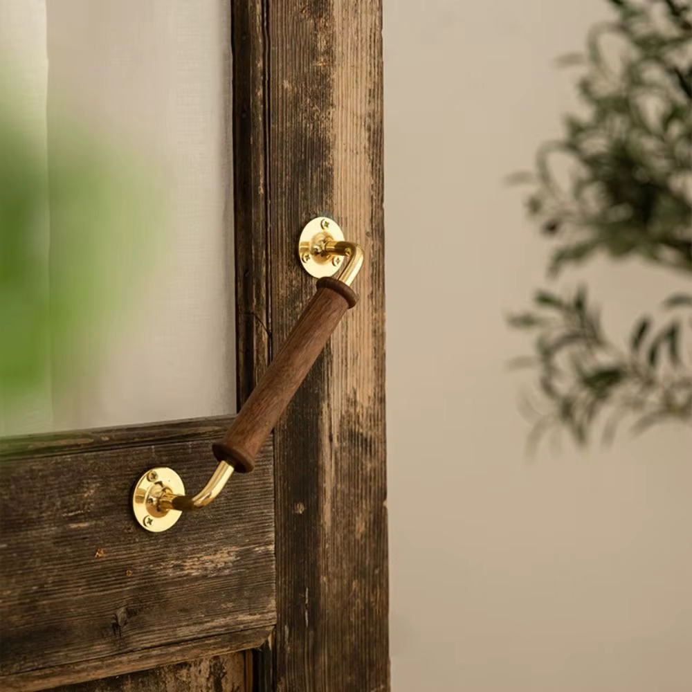 Poignée en bois de noyer massif, poignées de porte Vintage de luxe légères de qualité supérieure, Base en laiton, poignée de meuble de décoration Vintage