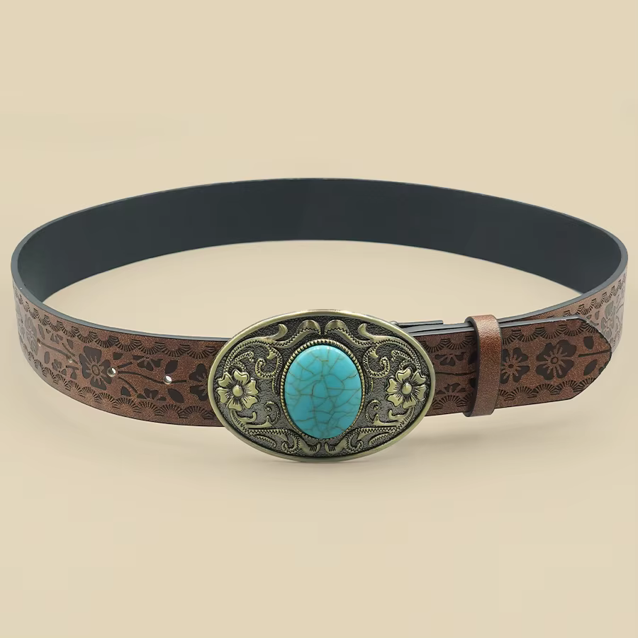 Ceinture élégante vintage royale pour femme – Design floral avec boucle bleu turquoise
