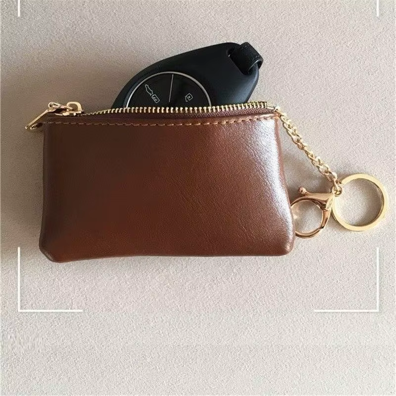 Mini porte-monnaie en cuir PU avec porte-clés doré et fermeture éclair lisse, parfait pour un usage quotidien, pour transporter cartes, argent, clés et petits objets.