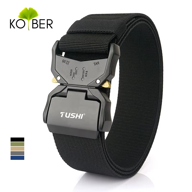 KOLBER 2024 5cm Ceinture Élastique pour Hommes Boucle En Aluminium Dégagement Rapide Extérieur Casual Large