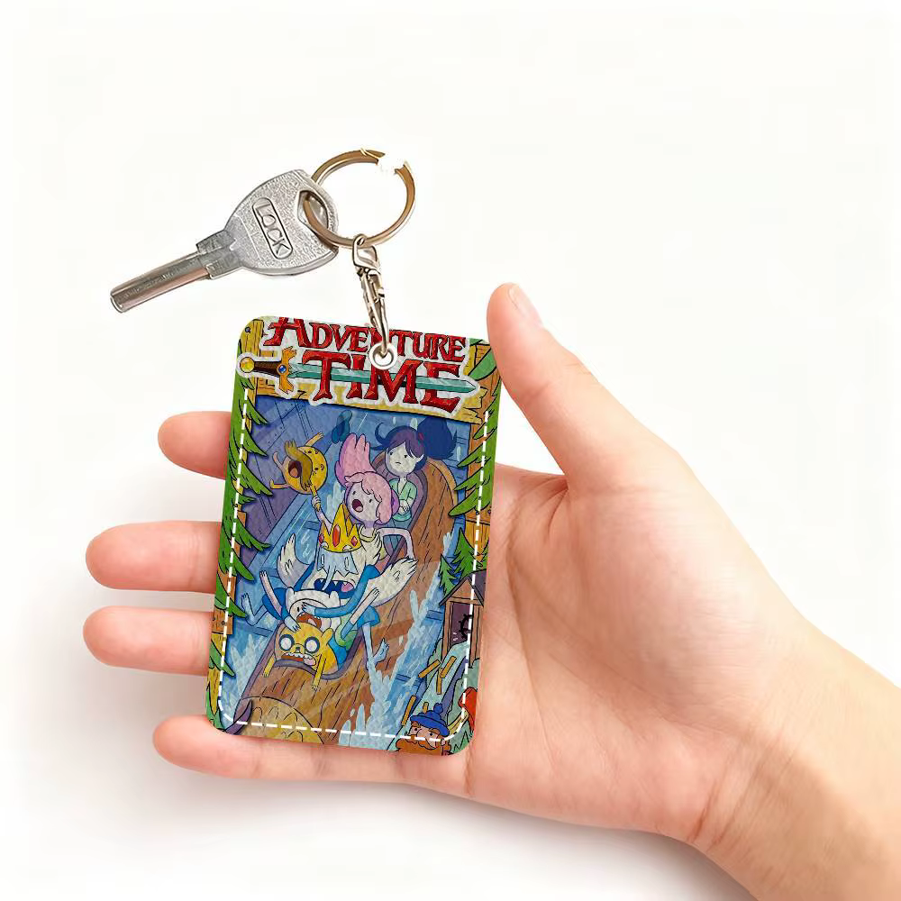 Étui à cartes en cuir élégant avec porte-clés, portefeuille léger pour le transport quotidien, dessin animé, aventure, T-Time, film classique
