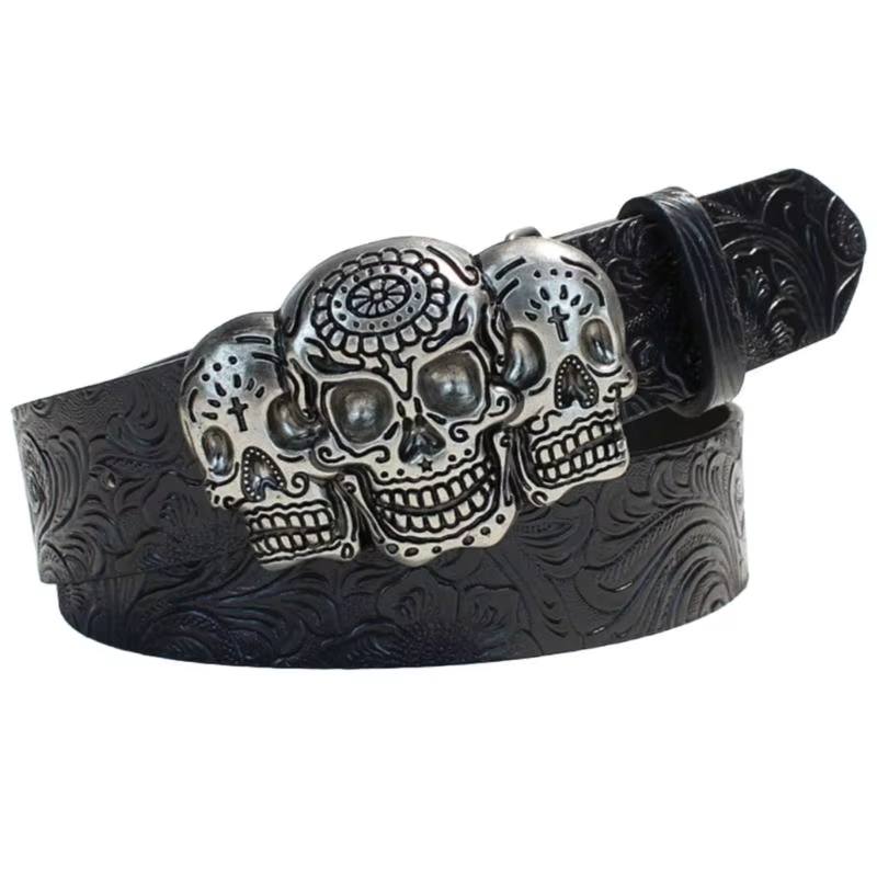 Ceinture vêtements occidentaux 39BB pour hommes femmes, ceinture taille avec Plaque crâne foncé avec réglage