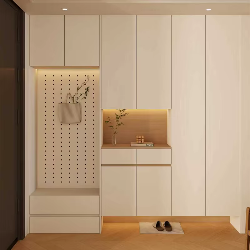 Armoire à chaussures d'entrée en bois crème, armoire d'entrée moderne, armoire de rangement sur pied en bois massif