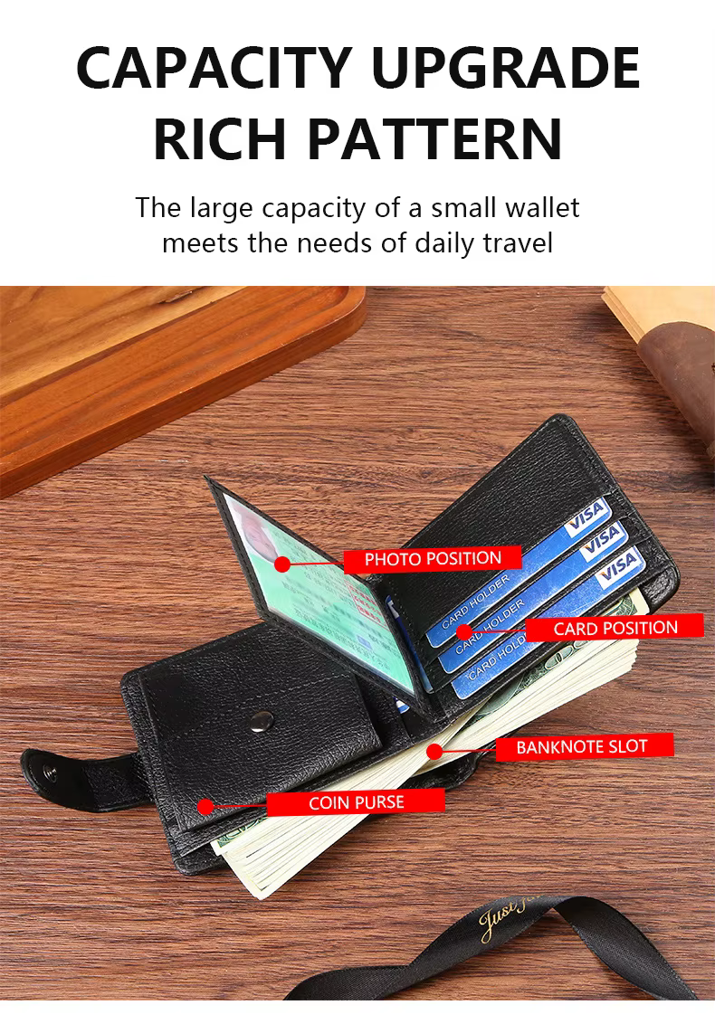 Portefeuille décontracté pour hommes en cuir à loquet court homme portefeuilles Durable pochette à monnaie mâle mince à deux volets Photo porte-carte d'identité sac à main pince à billets