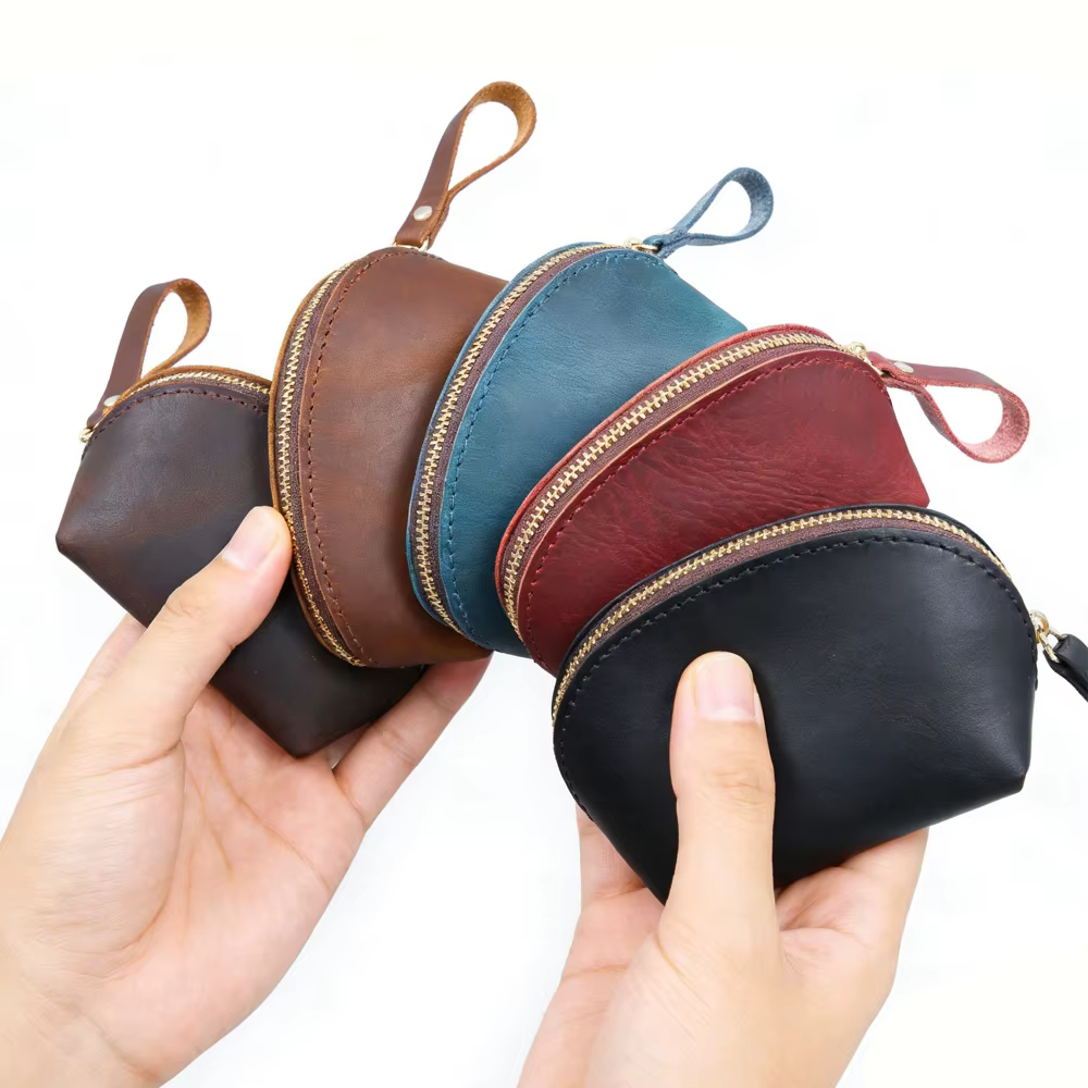 Porte-monnaie en cuir véritable - Mini portefeuille compact pour pièces de monnaie