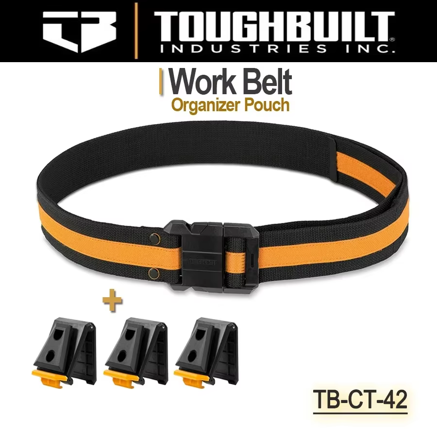 ToughBuilt TB-CT-42 Ceinture de travail pour professionnels Boucle en acier Boucle robuste / Support arrière pour sac de taille Clip Tech Hubs
