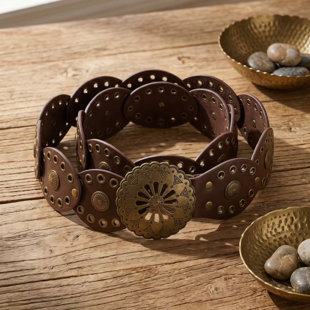 Ceinture large en métal ajouré de style western rétro pour femme