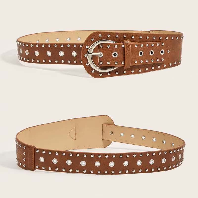 Ceinture noire et marron cloutée de rivets pour femme