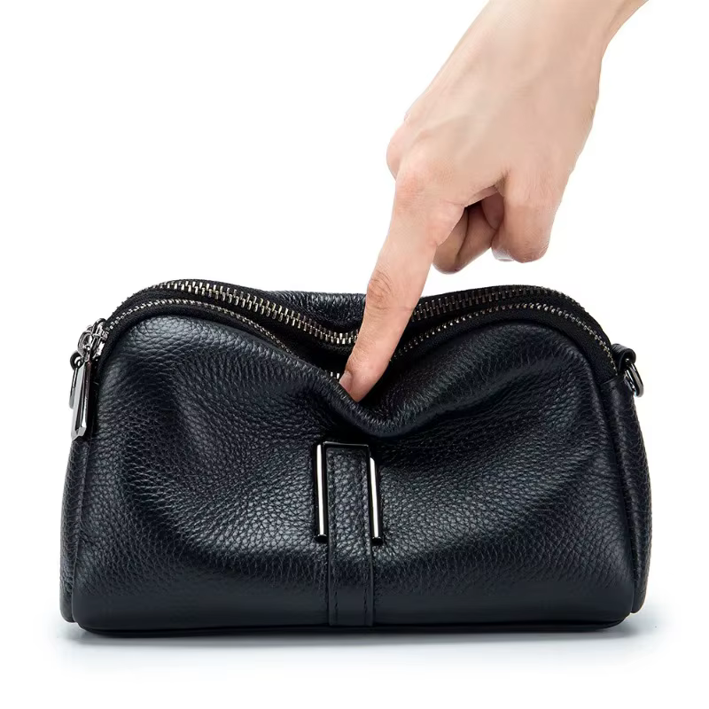 2025 nouveau sac à bandoulière pour femmes en cuir véritable décontracté avec Double fermeture éclair haut tendance couche peau de vache petit sac carré