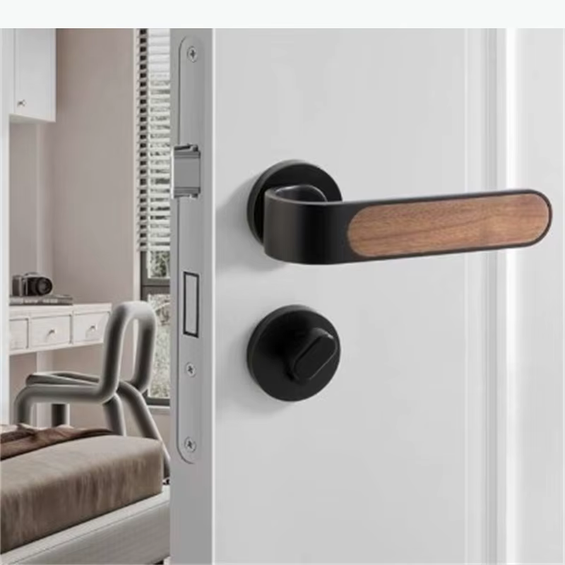 Serrure de porte universelle en métal à poignée en bois, silencieuse, pour usage domestique, sécurité pour salon, accessoires de quincaillerie de porte