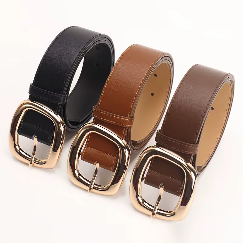Ceinture large à boucle trapézoïdale polyvalente pour femmes